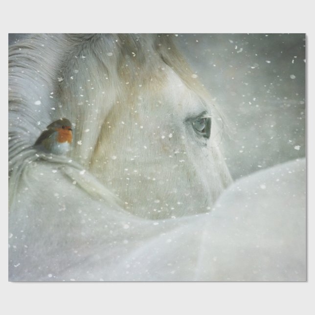 Papier Cadeau Photo de White Horse and Bird en hiver (Plat)