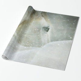 Papier Cadeau Photo de White Horse and Bird en hiver