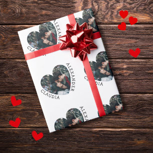 Papier Cadeau Photo du coeur de l'amour personnalisé et 2 noms p