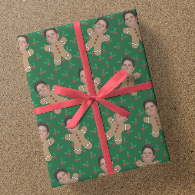 Papier Cadeau Photo du visage personnalisé Gingerbread Hommes Ch (Créateur téléchargé)