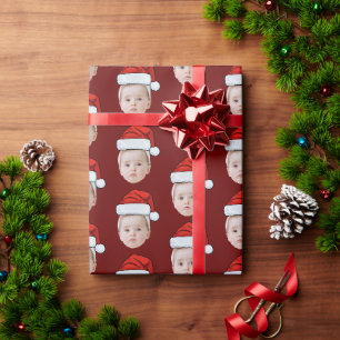 Papier Cadeau Photo du visage personnalisé Santa Hat Funny Noël