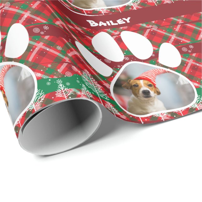 Papier Cadeau Photo et nom du chien personnalisé, Chien Paw Gree (Coin rond)