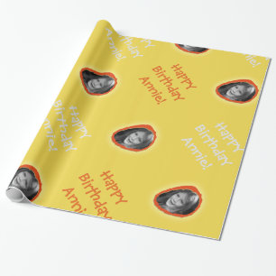 Papier Cadeau Photo et salutations personnalisées en jaune