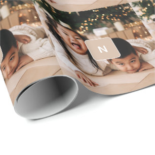 Papier Cadeau Photo familiale simple et minimale avec Monogram H