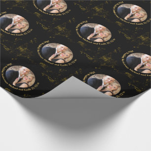 Papier Cadeau PHOTO Mariage Anniversaire CADEAU WRAP or noir