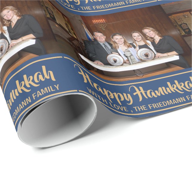 Papier Cadeau Photo minimal de la famille Hanoukka heureuse (Coin rond)