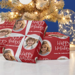 Papier Cadeau Photo personnalisée avec Whimsical Happy Holidays 