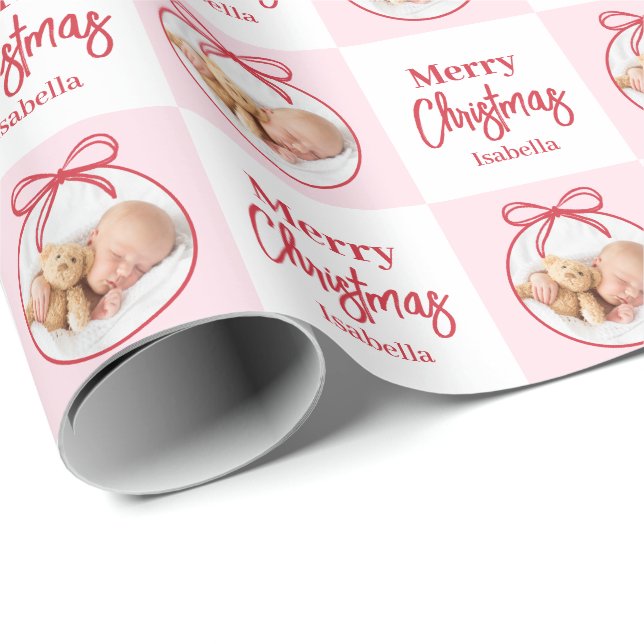 Papier Cadeau Photo personnalisée Baby First Christmas (Coin rond)