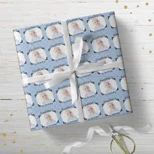 Papier Cadeau Photo personnalisée Blue Plaid Baby Birthday