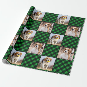Papier Cadeau Photo personnalisée Buffle vert Plaid Noël