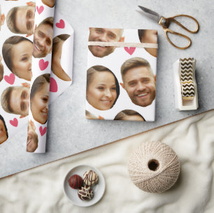 Papier Cadeau Photo Personnalisée Du Visage Avec Couple Du Coeur