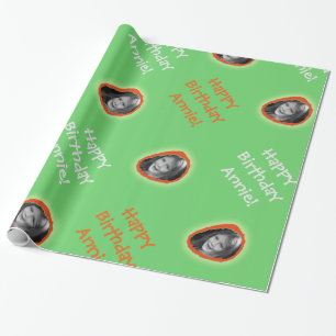 Papier Cadeau Photo personnalisée et salut sur vert