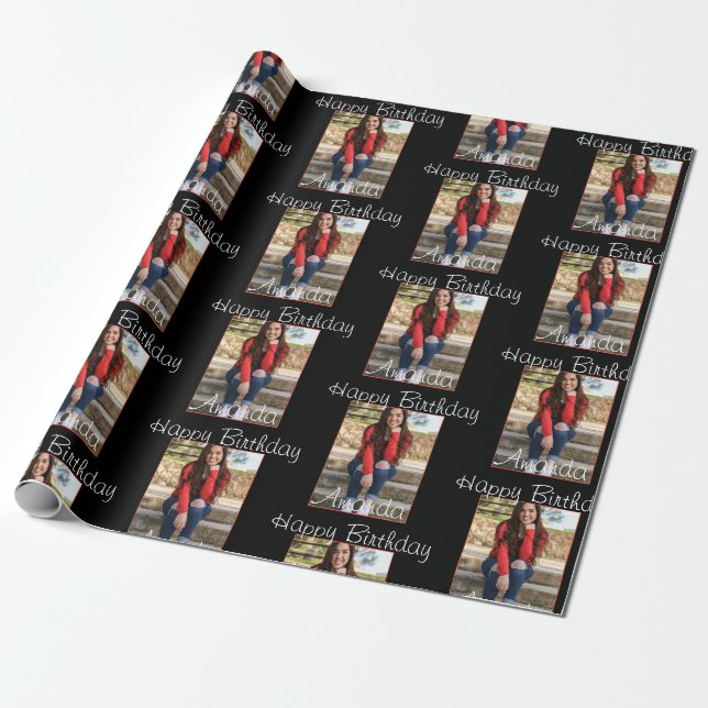 Papier Cadeau Photo personnalisée Joyeux Anniversaire Nom (Déroulé)