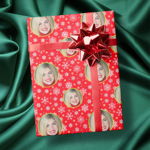 Papier Cadeau Photo personnalisée Logo Festif rouge Fête des nei