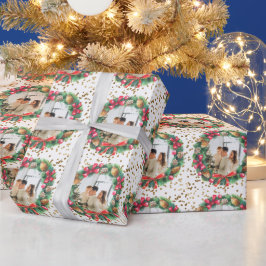 Papier Cadeau Photo personnalisée Noël Wreath Snow