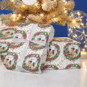 Papier Cadeau Photo personnalisée Noël Wreath Snow