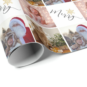 Papier Cadeau Photo personnalisée Parties scintillant or Flocon