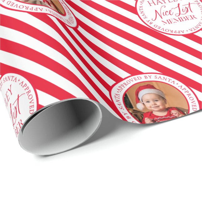 Papier Cadeau Photo personnalisée Rouge Nice Liste Membre Noël (Coin rond)