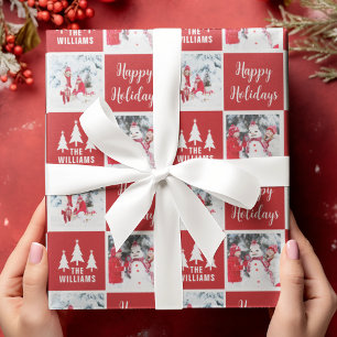 Papier Cadeau Photo personnalisée rouge Nom de famille Joyeux jo