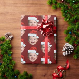 Papier Cadeau Photo personnalisée Visage bébé Père Noël Casquett