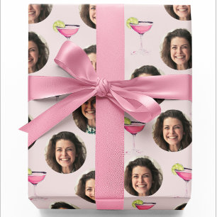 Papier Cadeau Photo personnalisée Visage et cocktail   Rose pers