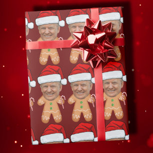 Papier Cadeau Photo personnalisée Visage pain d'épice Trump Noël