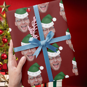 Papier Cadeau Photo personnalisée Visage Santa Hat Motif répétit