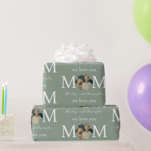 Papier Cadeau Photo personnalisée We Love You Mom Green Mother's