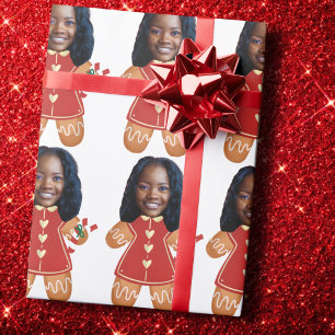 Papier Cadeau Photo sur mesure Pain d'épices Femme Noël Rose