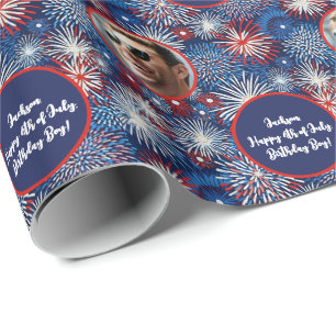 Papier Cadeau Photo Texte Rouge Bleu Blanc 4 juillet Anniversair