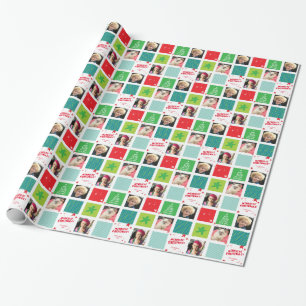 Papier Cadeau PHOTO VACANCES WRAP étoile noël rouge vert bleu