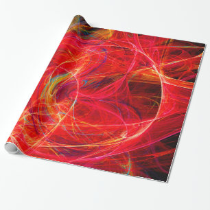 Papier Cadeau PHOTON FROID Abstrait Fractales rouges jaunes, Fla