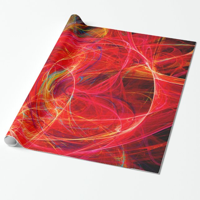 Papier Cadeau PHOTON FROID Abstrait Fractales rouges jaunes, Fla (Déroulé)