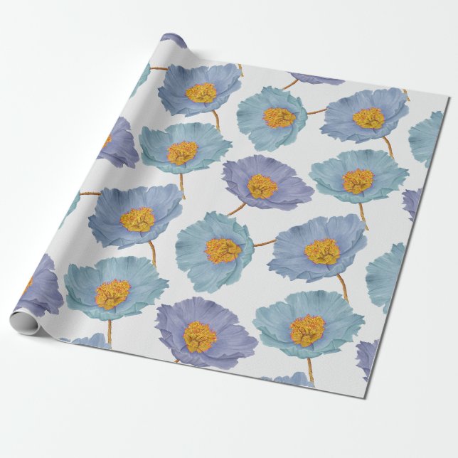 Papier Cadeau Photos à gros caractères pastel bleu floral aquare (Déroulé)