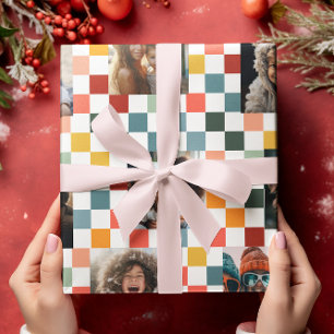Papier Cadeau Photos de famille   À damiers Noël
