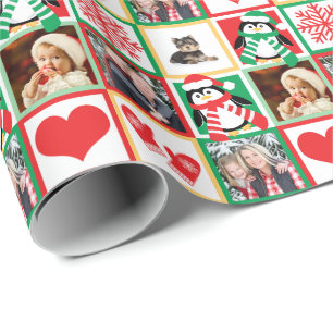 Papier Cadeau Photos de famille de Noël avec les pingouins