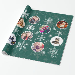 Papier Cadeau Photos de famille Flammes de neige de Noël Vert 