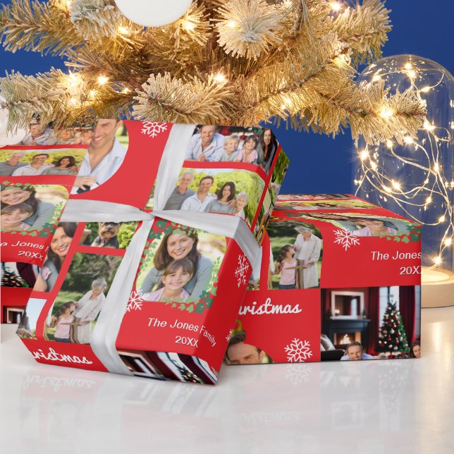 Papier Cadeau Photos de famille Joyeux Noël Personnalisé (Vacances)