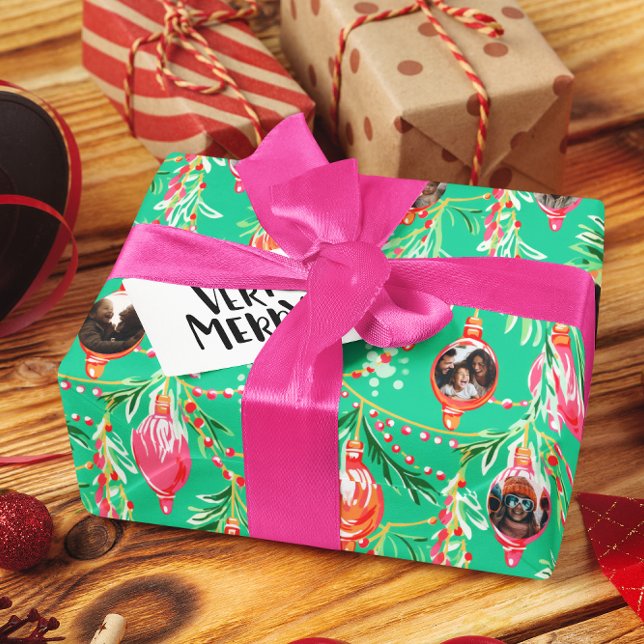 Papier Cadeau Photos de famille | Ornement de Noël Kitschy (Créateur téléchargé)