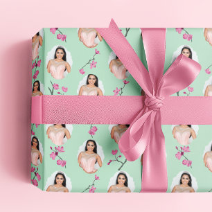 Papier Cadeau Photos personnalisées de fleurs de cerisier rose e