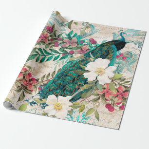 Papier Cadeau Pic Turquoise Vintage et flore rose
