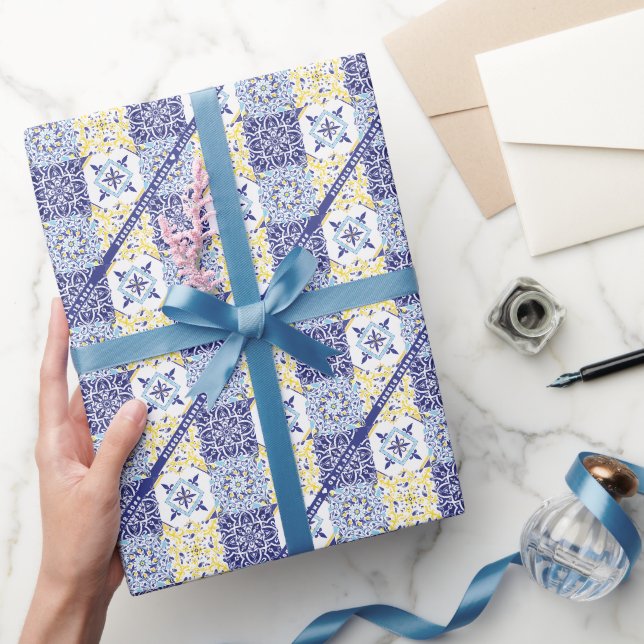 Papier Cadeau Piccolo Amore Carreaux italiens Baby shower Citron (Cadeaux)
