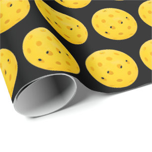 Papier Cadeau Pickleball jaune sur noir