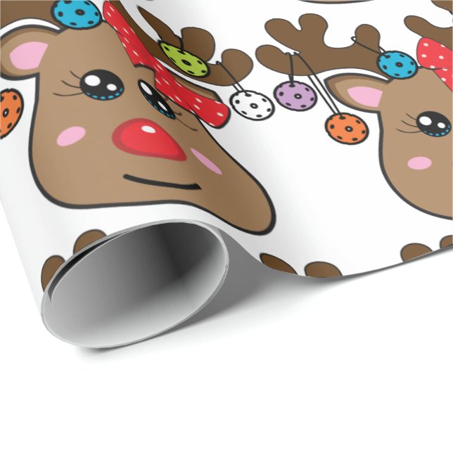 Papier Cadeau Pickleball jolie fille de rennes enveloppant papie (Coin rond)