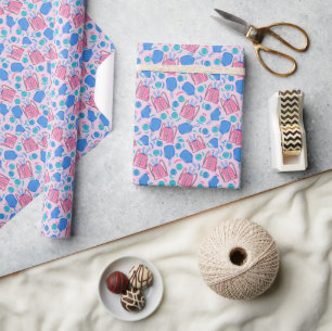 Papier Cadeau Pickleball Paddles et boules Pink Preppy