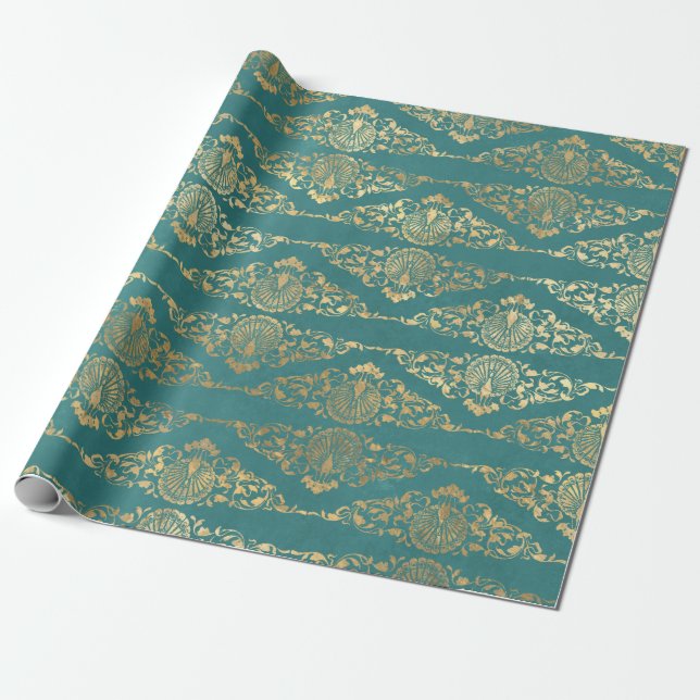 Papier Cadeau Pics d'or et filigree sur les Turquoises (Déroulé)