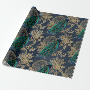 Papier Cadeau Pics Turquoises sur le bleu et l'or