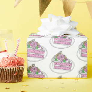 Papier Cadeau Pièce de gâteau avec des fleurs et des papillons