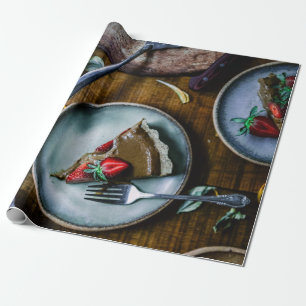 PAPIER CADEAU PIÈCE DE GÂTEAU SERVIE SUR PLAQUE CÉRAMIQUE ROU