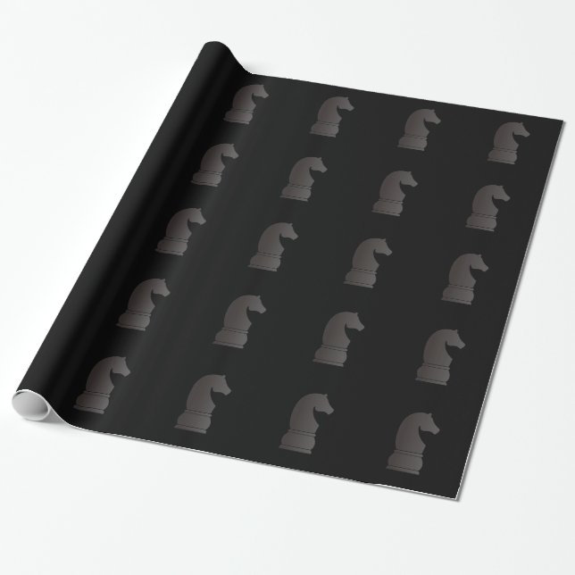 Papier Cadeau Pièce d'échecs de chevalier noir (Déroulé)